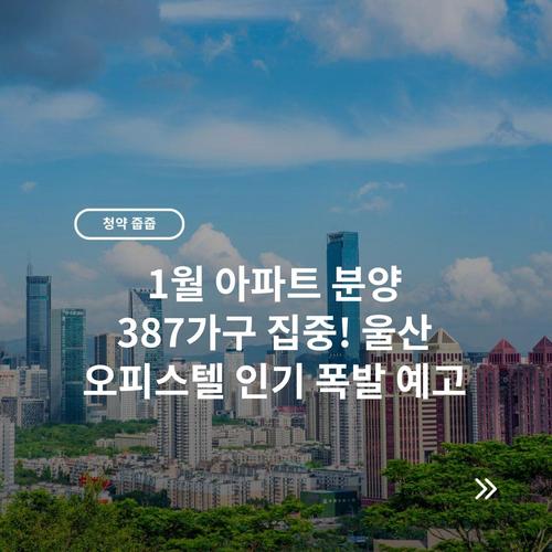 1월 아파트 분양 387가구 집중! 울산 오피스텔 인기 폭발 예고
