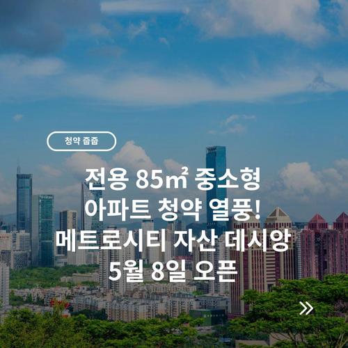 전용 85㎡ 중소형 아파트 청약 열풍! 메트로시티 자산 데시앙 5월 8일 오픈