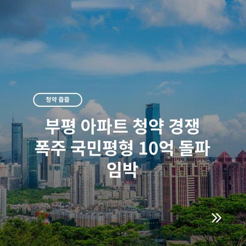 부평 아파트 청약 경쟁 폭주 국민평형 10억 돌파 임박